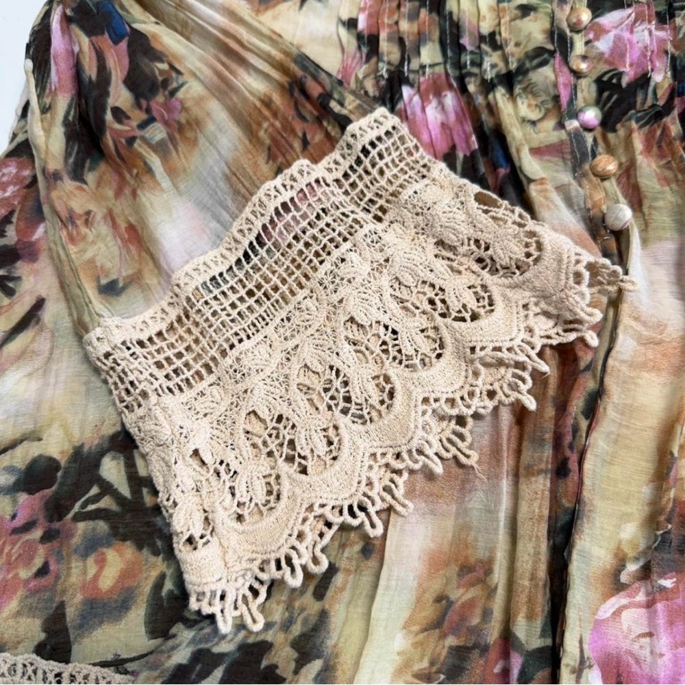Floral Boho Lace Trim Blouse Top Women’s Medium Fairy Cottage Romantic Summer - Picture 5 of 8